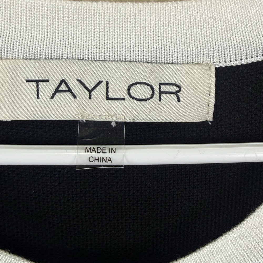 Taylor Womens Button Front Black White Sweater Dress M Classic Elegance - Picture 4 of 5